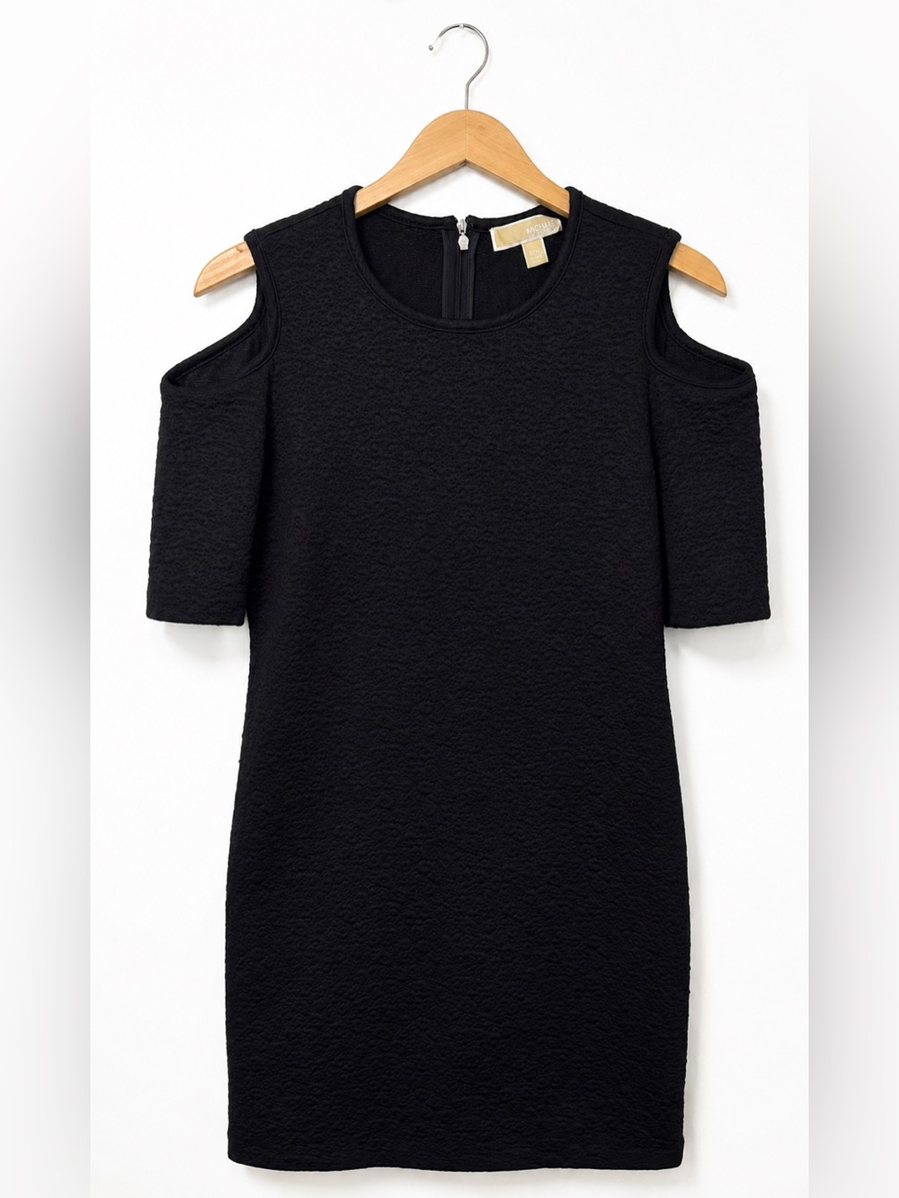 MICHAEL Michael Kors Black Cold Shoulder Mini Dress SP Textured Chic Classic￼